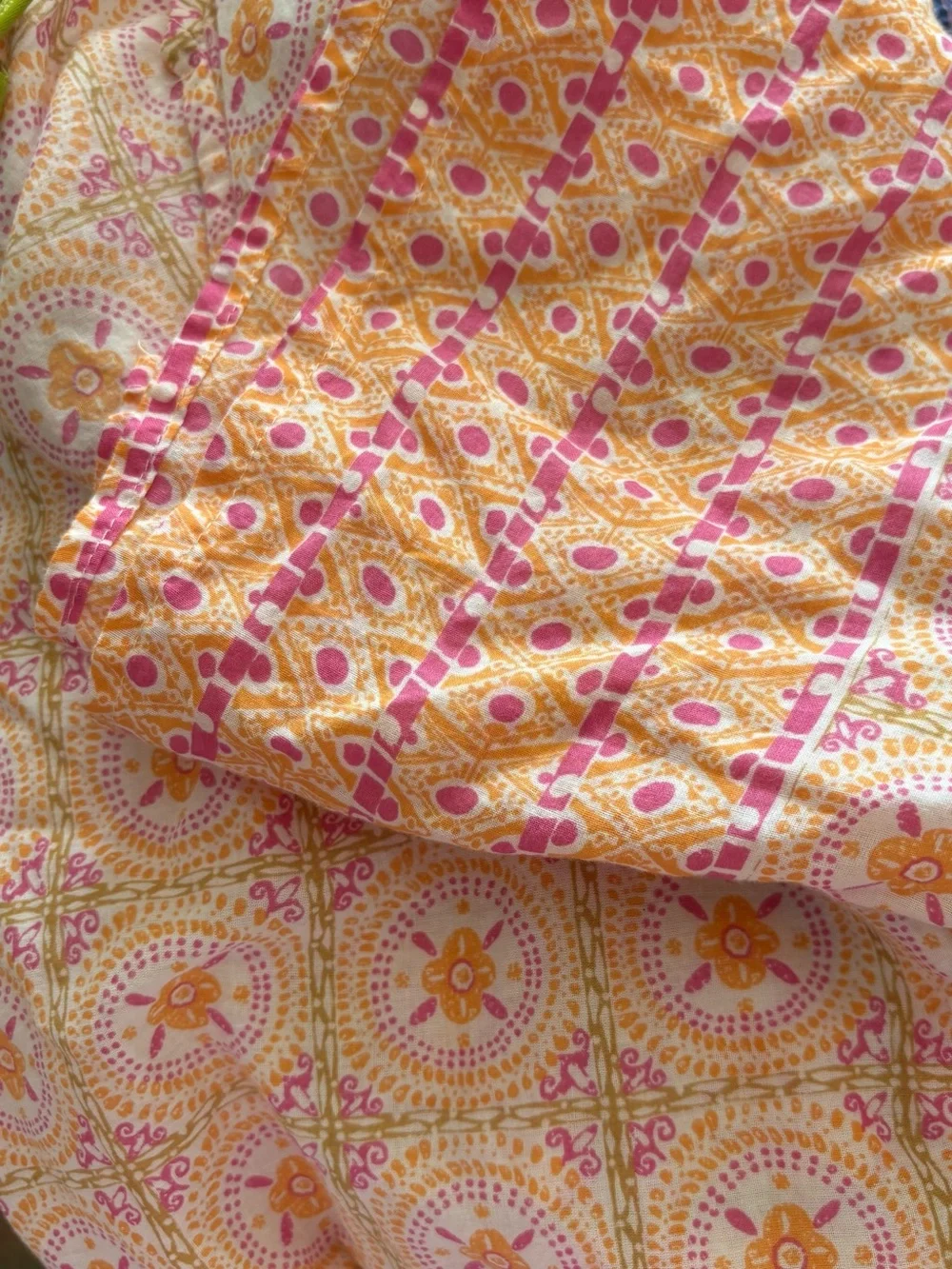 Rock Flower Paper Top Womens Large Pink Orange Cotton Tunic Boho Coastal